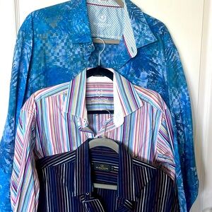 Bugatchi Uomo set of 3 Blue patterned button down flip cuff shirts size large